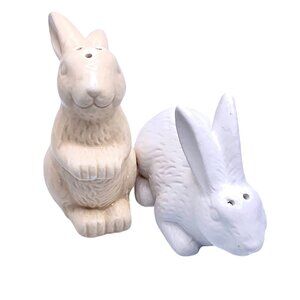 Farmhouse Bunny Rabbit Ceramic Salt & Pepper Shaker Set Spring Easter Grandma
